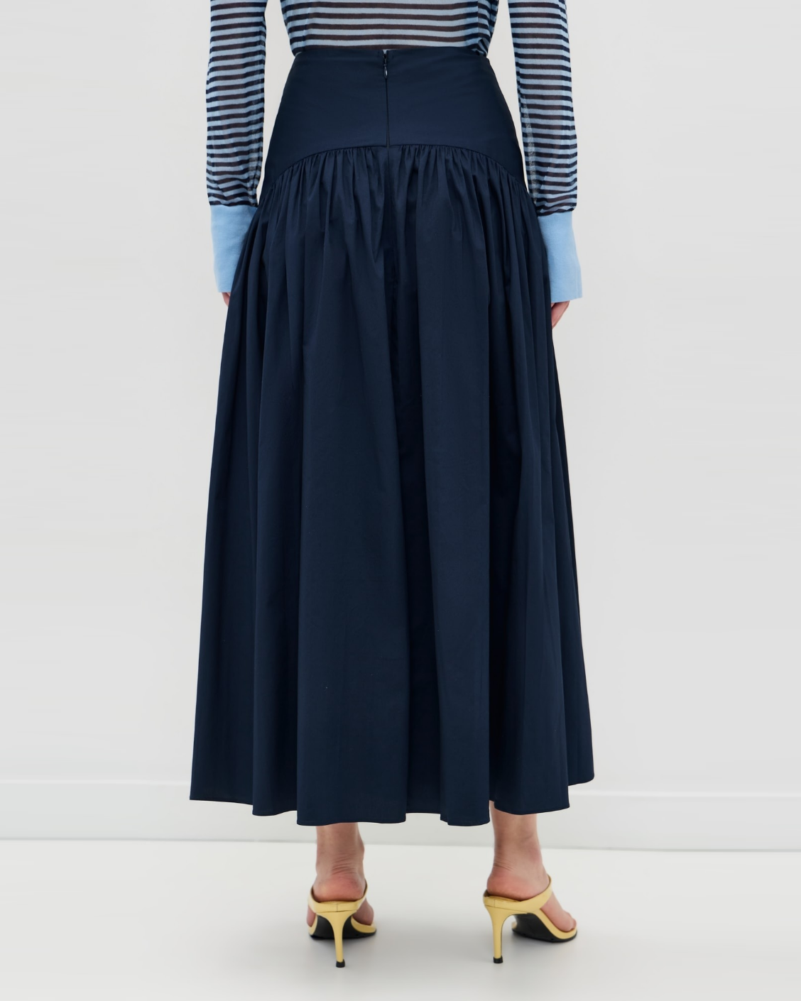 Navy Cotton Poplin Midi Skirt