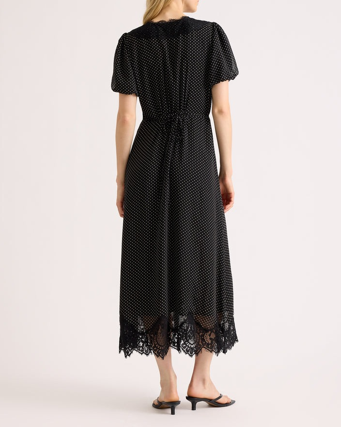 Lace Trim Chiffon Spot Dress