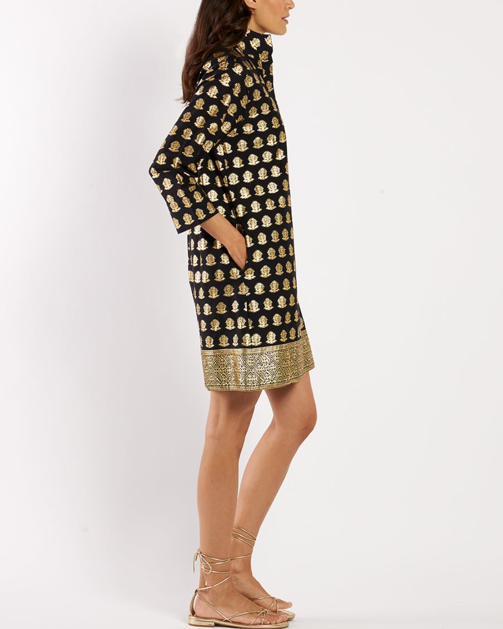 Stand Collar Long Sleeve Dress
