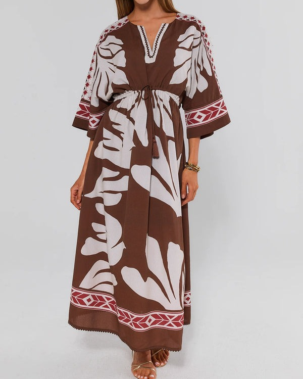Brown Palm Print Maxi Dress