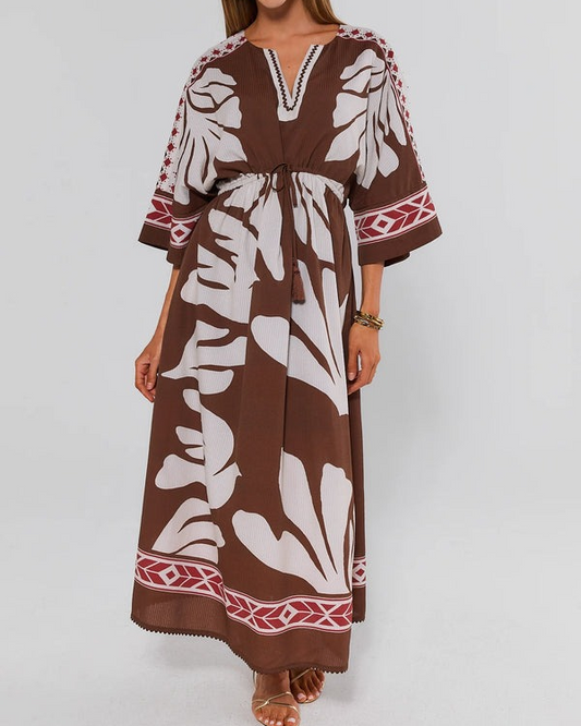 Brown Palm Print Maxi Dress