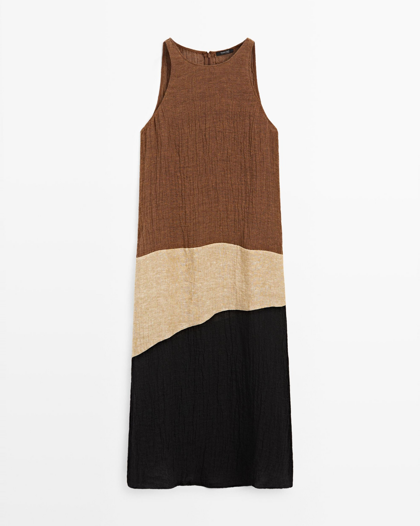 Combined Linen Blend Midi Dress