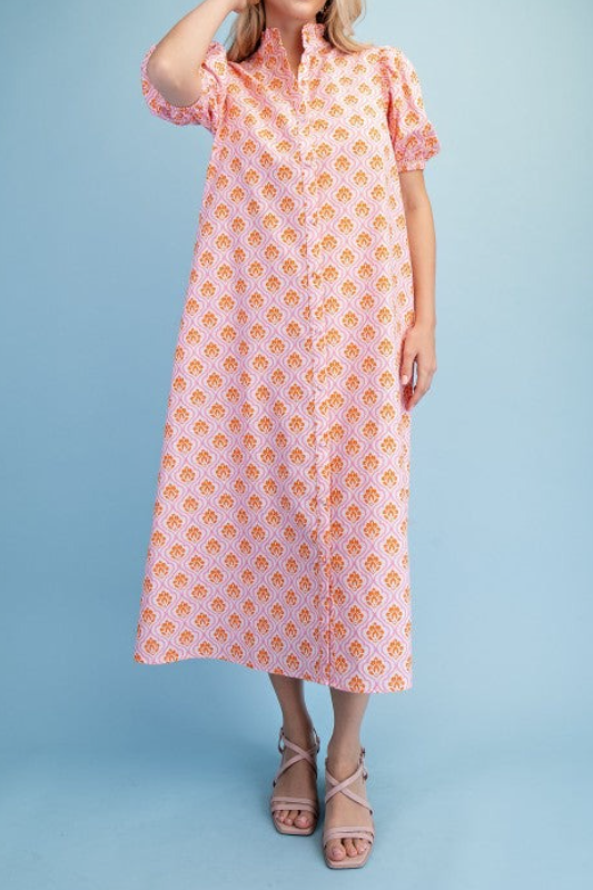 Floral Sunset Pink Midi Dress