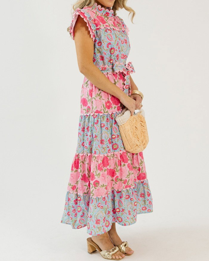 Floral Tiered Button Dress