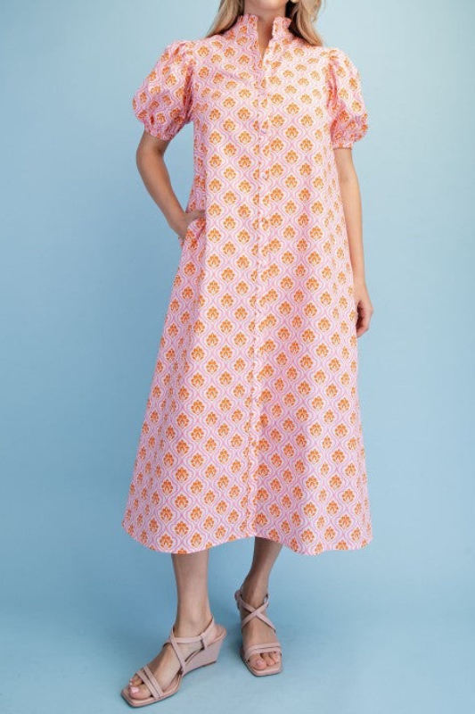 Floral Sunset Pink Midi Dress