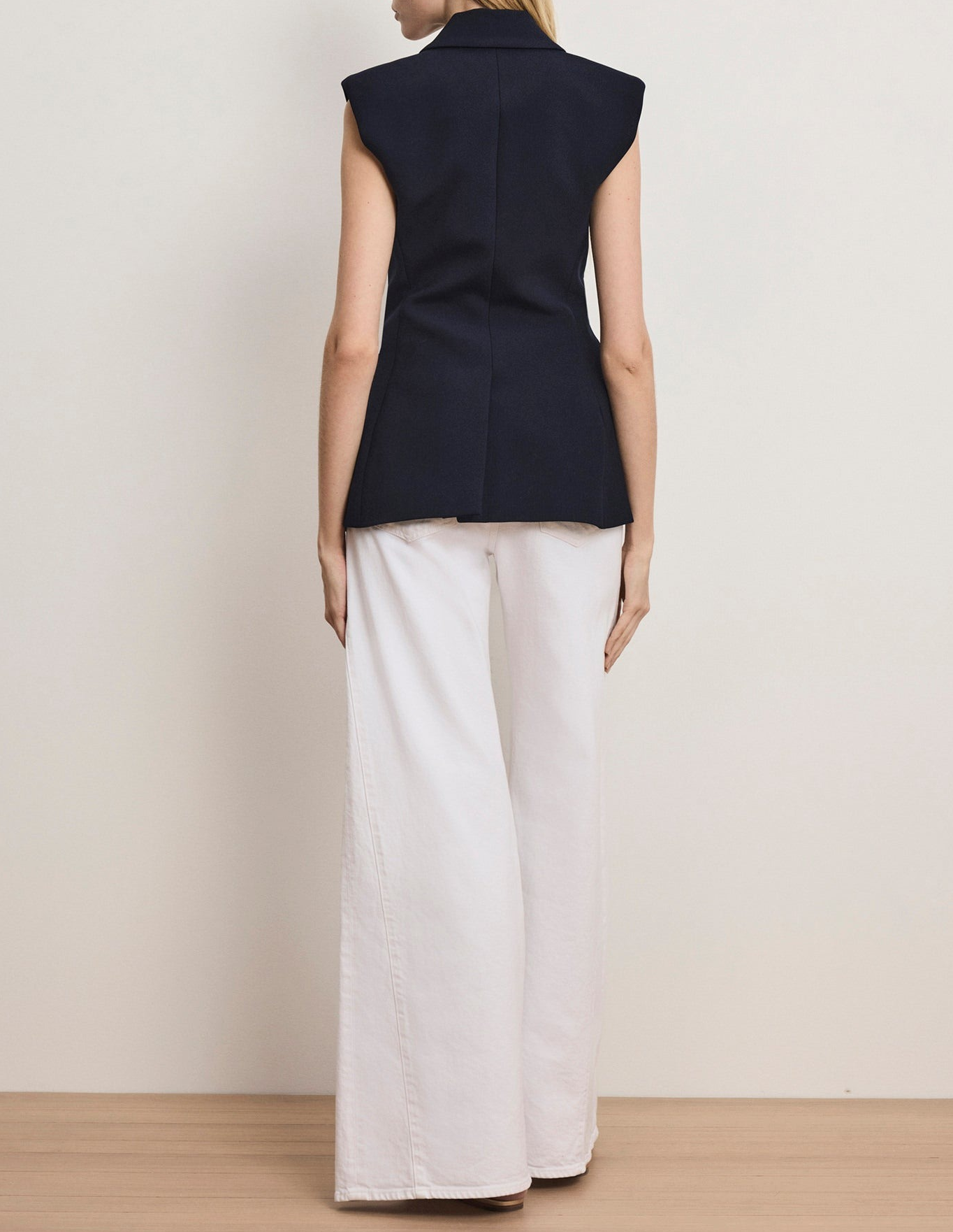 Navy Single-Breasted Sleeveless Top