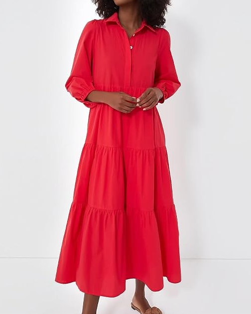 3/4 Sleeve Flowy Tiered Ruffle Dress