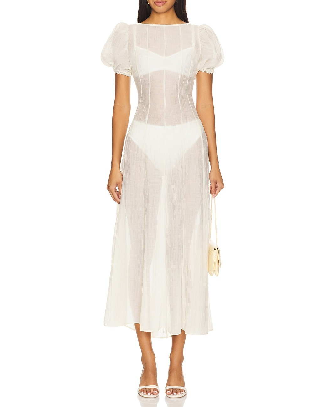 Chiffon Puff Sleeves Midi Dress