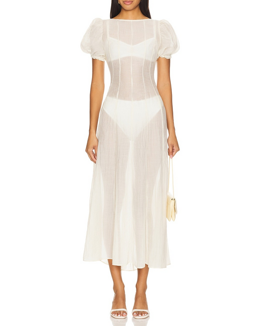 Chiffon Puff Sleeves Midi Dress