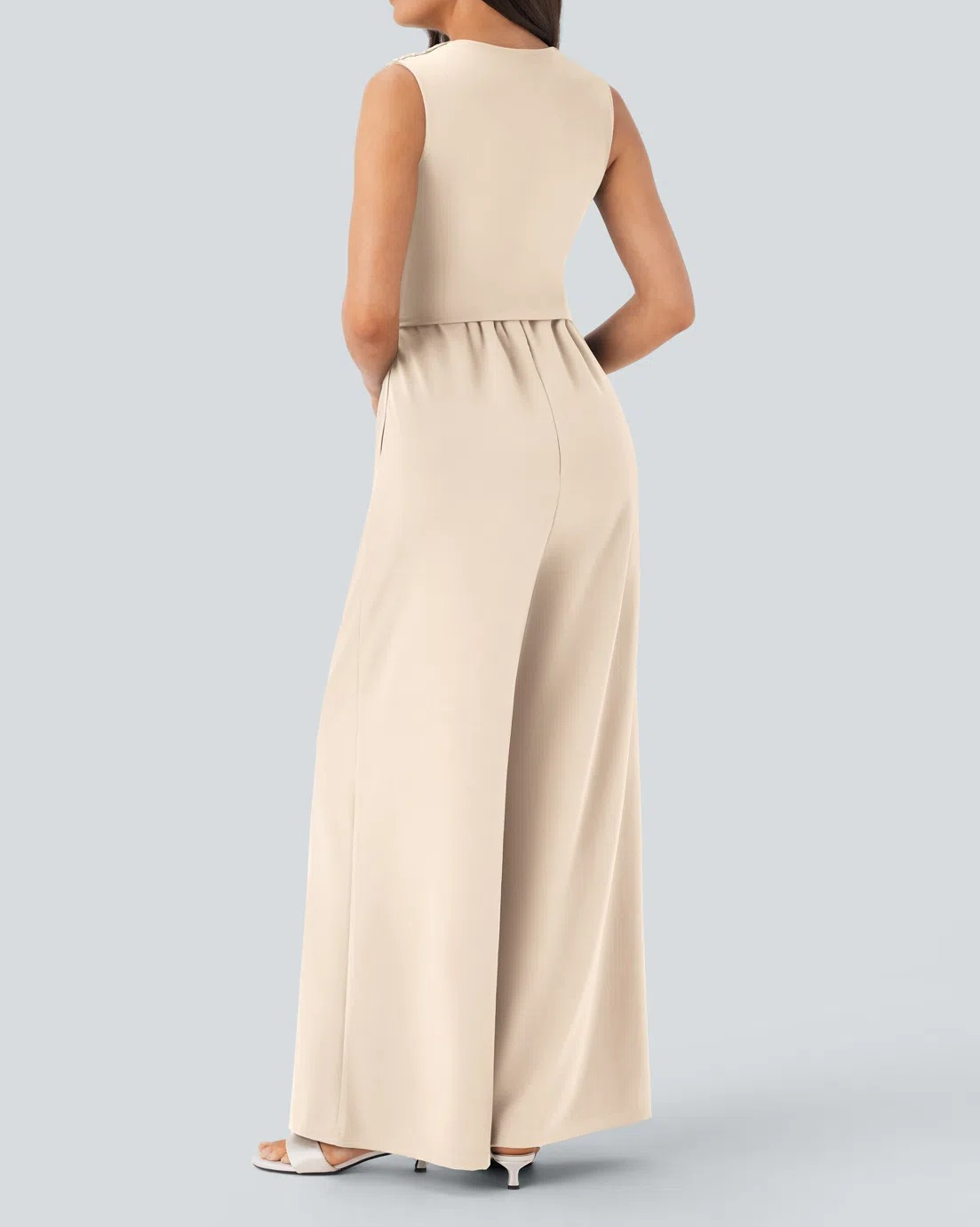 V Neck Sleeveless Ruched Pocket Jumpsuit