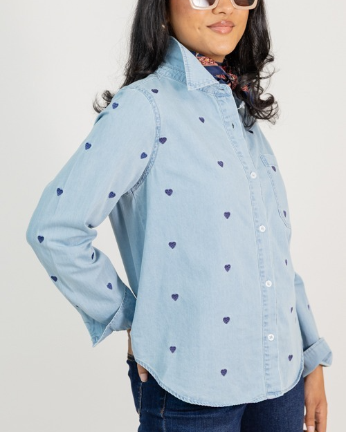 Heart Embroidery Chambray Shirt