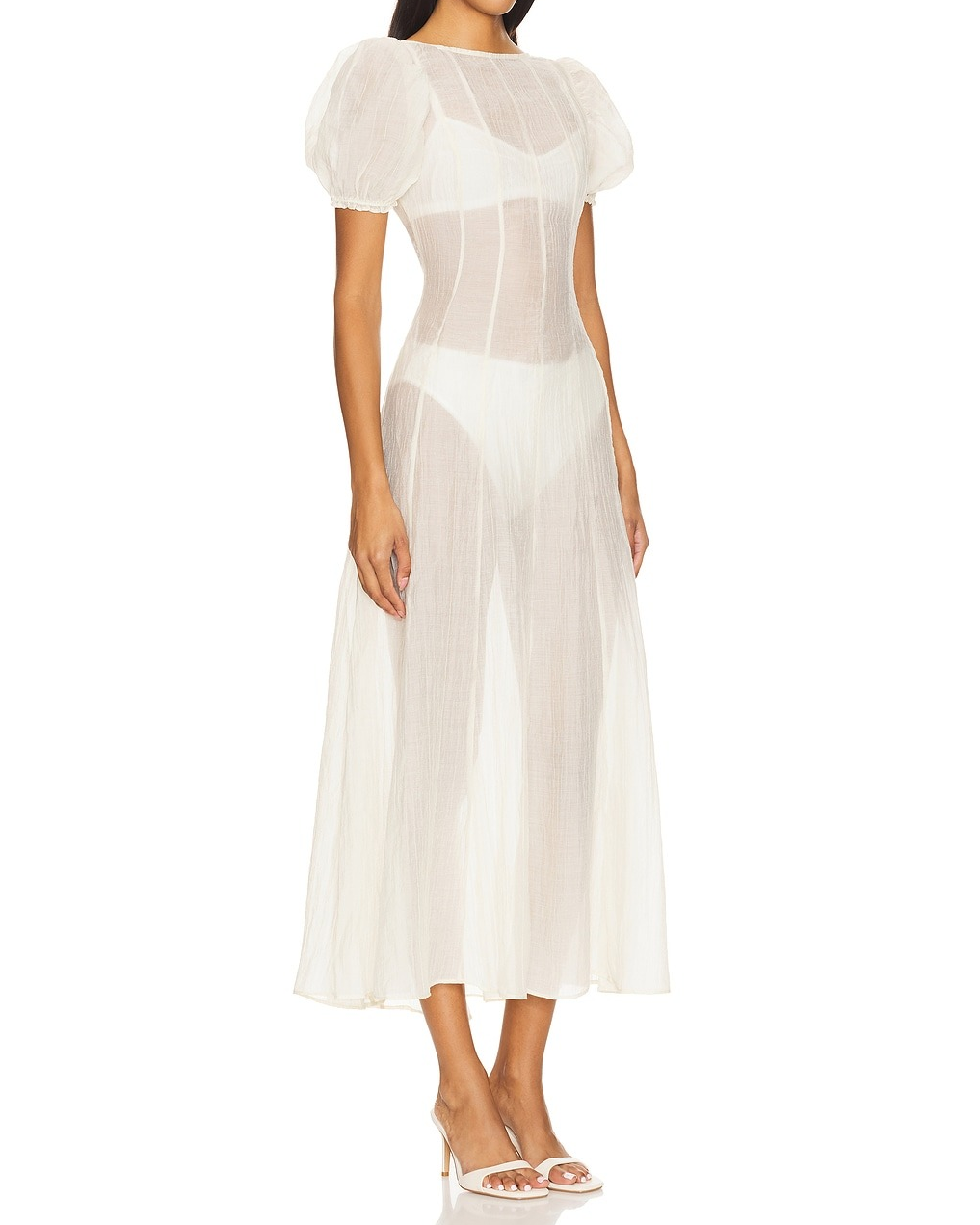 Chiffon Puff Sleeves Midi Dress