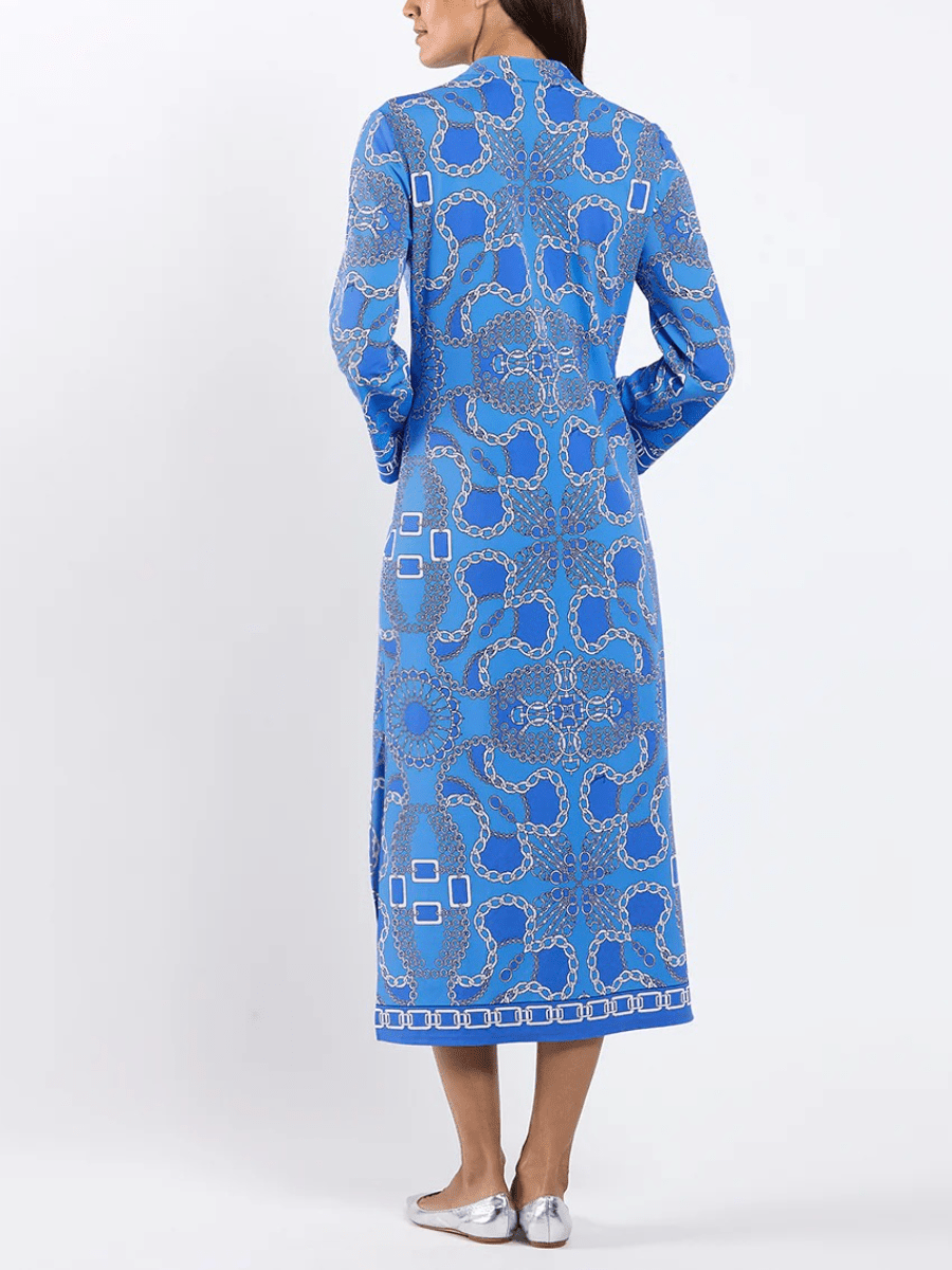 Luxury Chain Link Print Blue Midi Dress - allsose